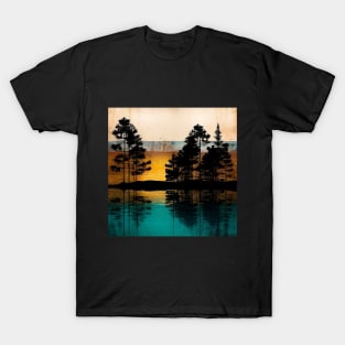 Rustic Metallic Golden Horizon Nature Scenery Tree Silhouettes T-Shirt